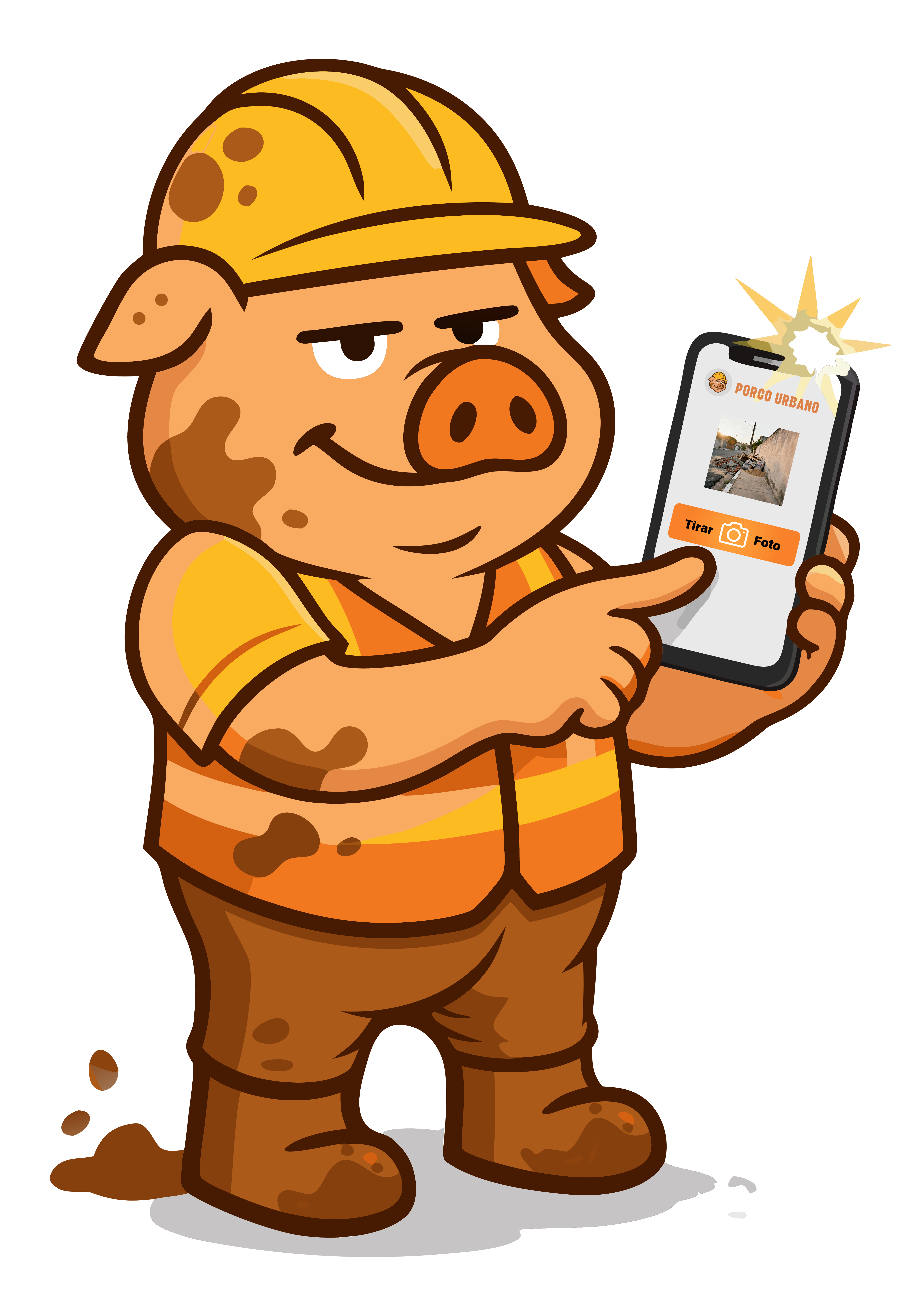 Mascote do Porco Urbano com celular